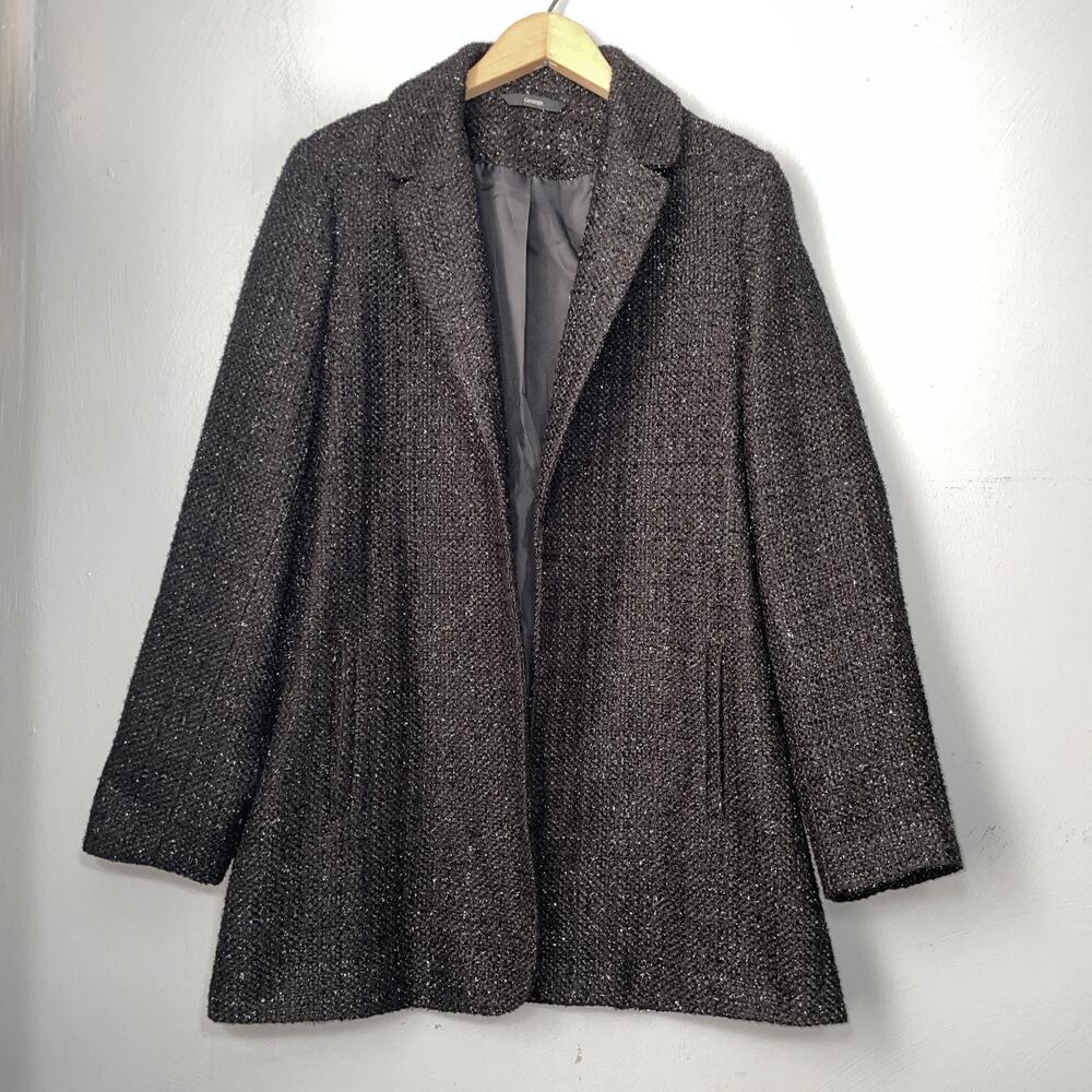 Black Silver Sparkle Tweed Jacket Women Size US 10 12 Formal Coat Event Evening
